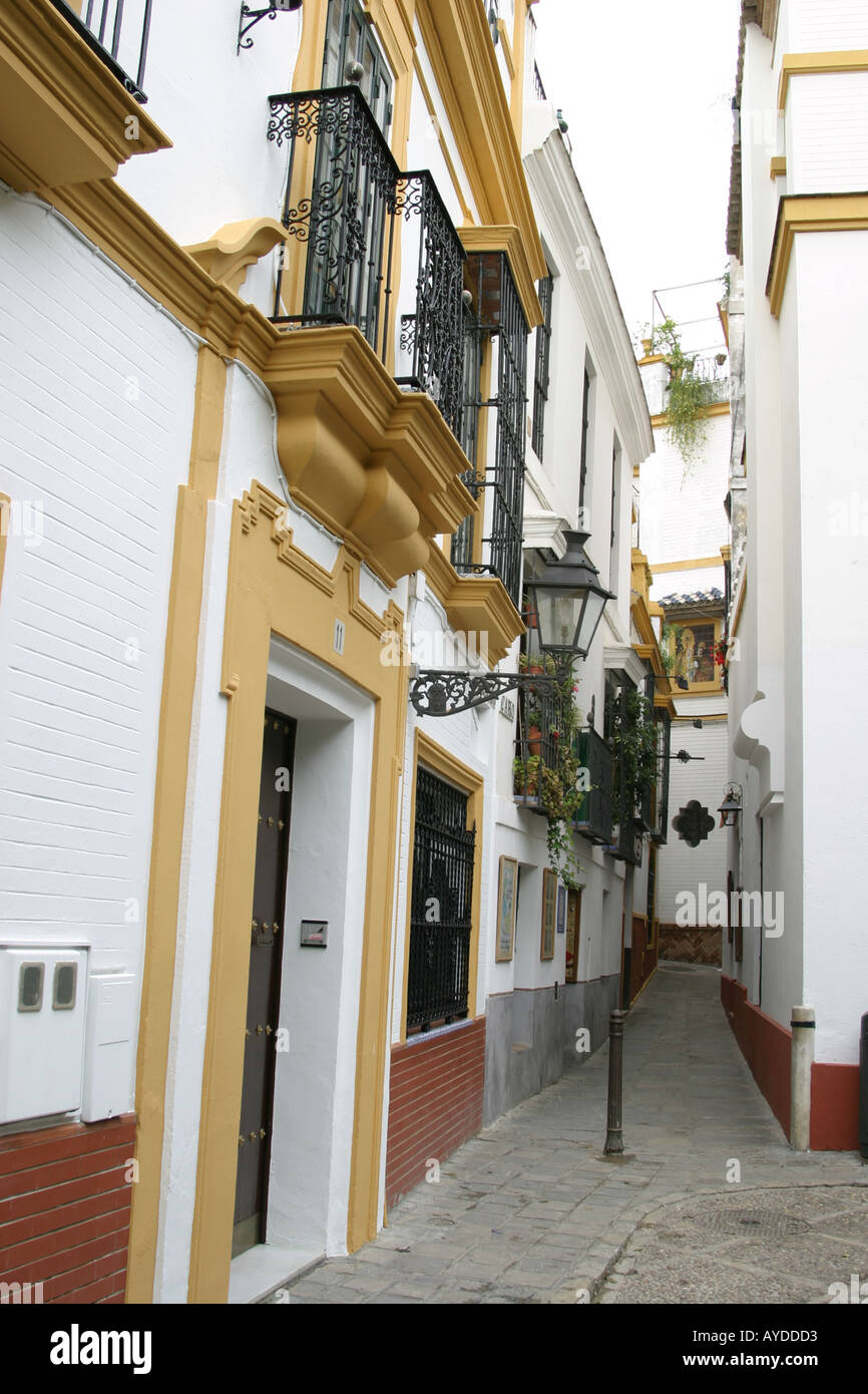 Pretty streets of the barrio de santa cruz or jewish quarter in Seville Spain Stock Photo