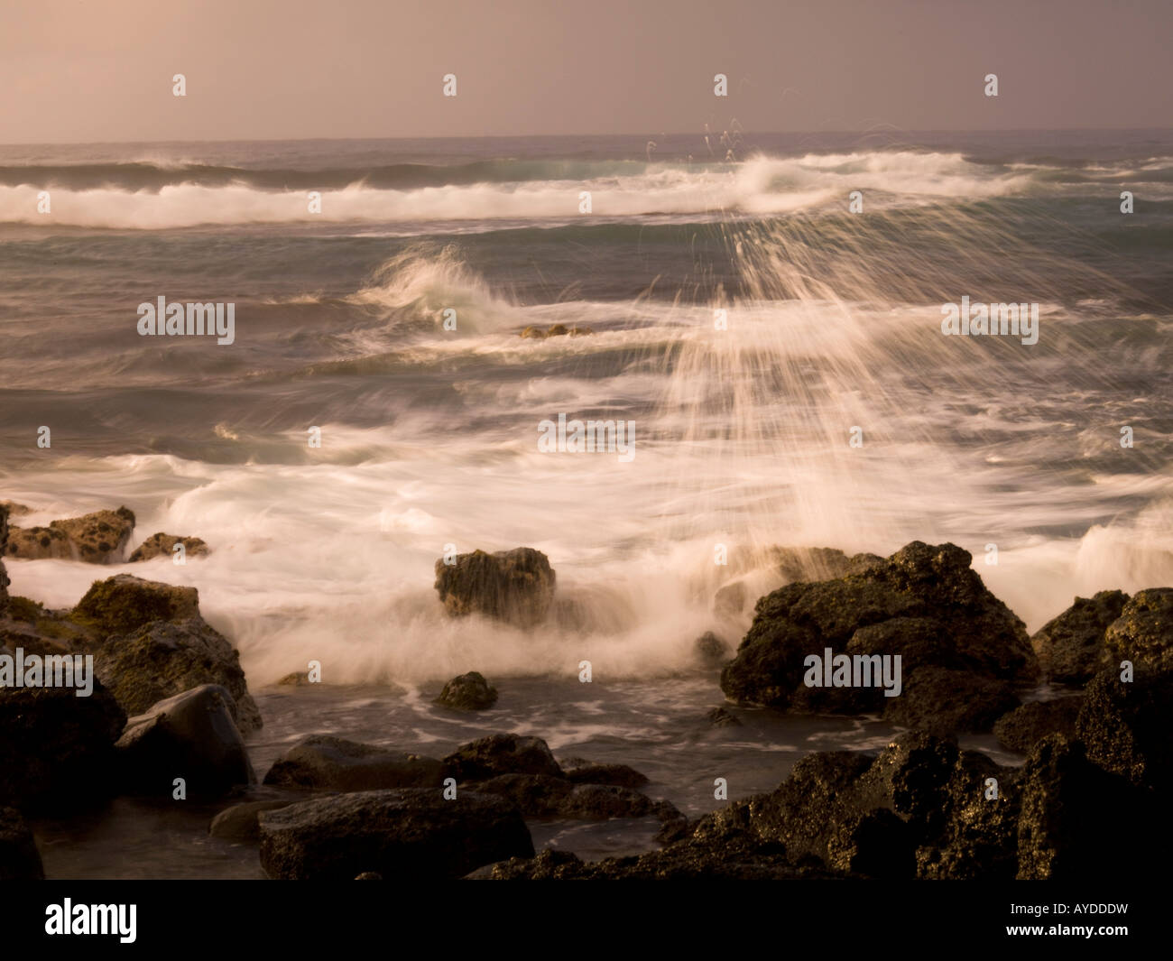 Waves crashing against the rocks, Poipu, Kauai, Hawaii Stock Photo