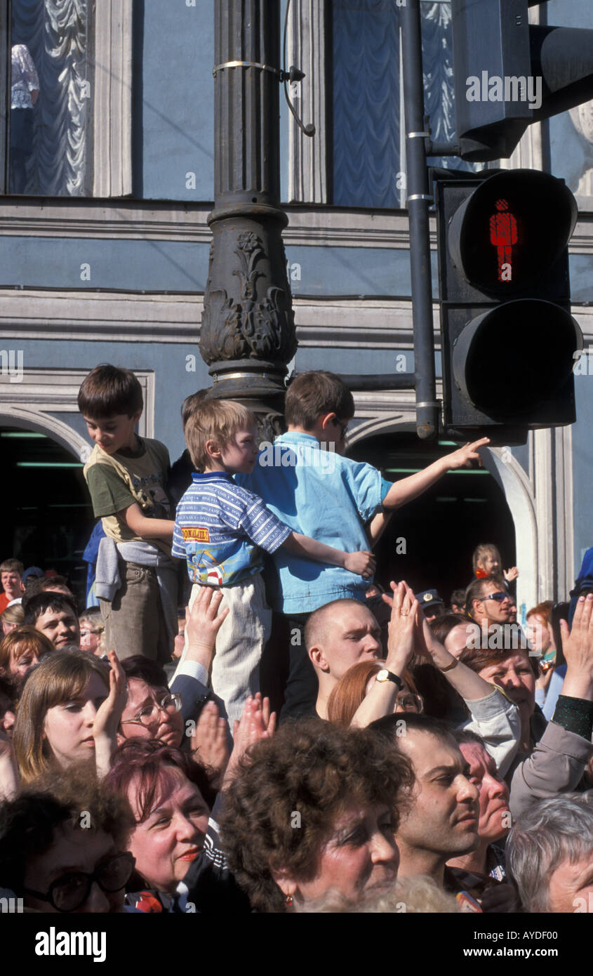 St Petersburg Russia spectators watching veterans parade on Nevsky prospekt on 9 May Victory Day Stock Photo