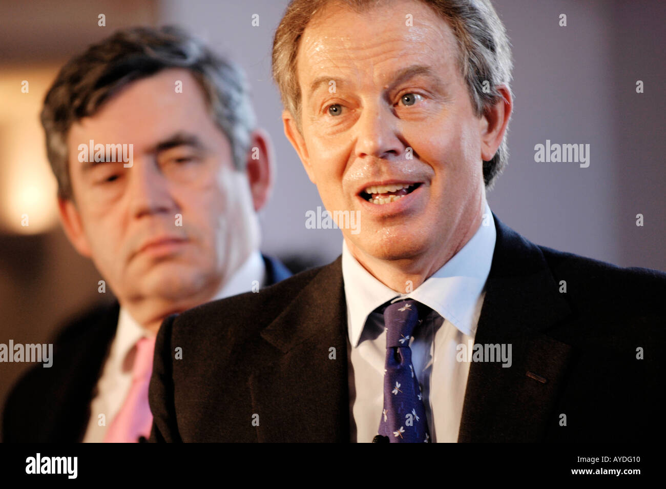 Gordon Brown watching Tony Blair speak at a Labour Party Election Rally