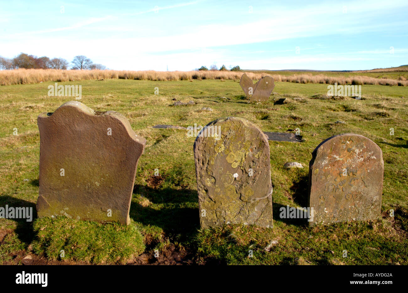 Cholera graveyard on a remote mountain top at Cefn Golau, near Tredegar, Gwent, South Wales, UK Stock Photo