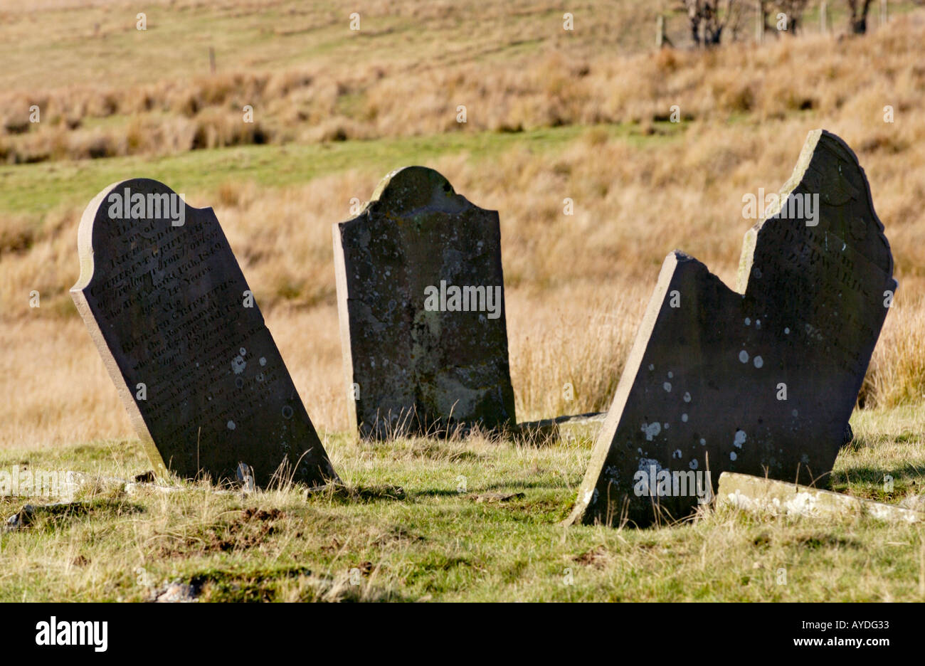 Cholera graveyard on a remote mountain top at Cefn Golau, near Tredegar, Gwent, South Wales, UK Stock Photo