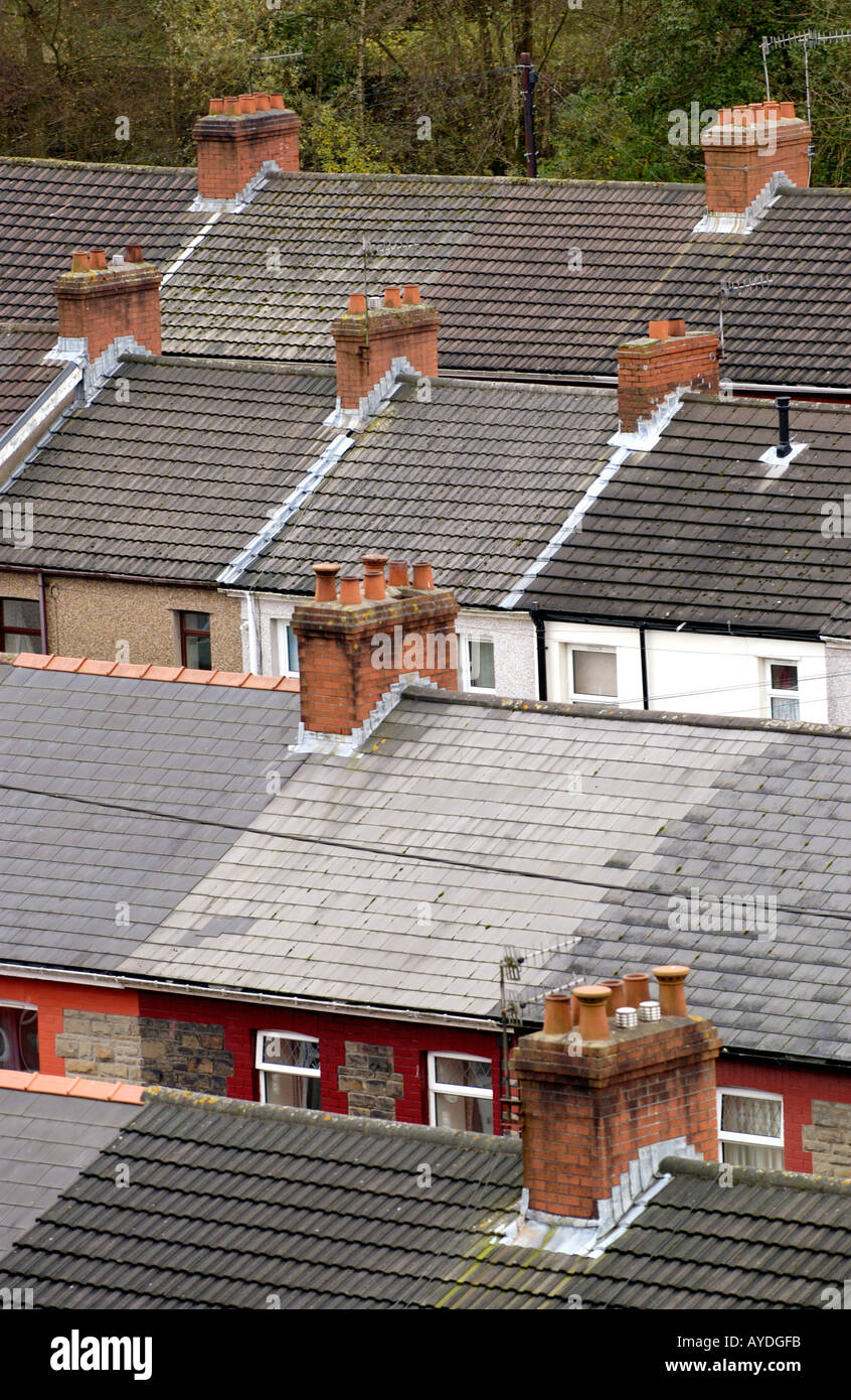 View of over the rooftops of terraced houses in the former coal mining