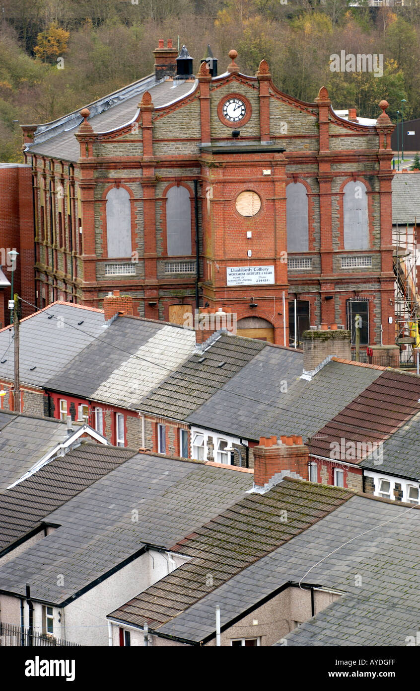 View of over the rooftops of terraced houses in the former coal mining