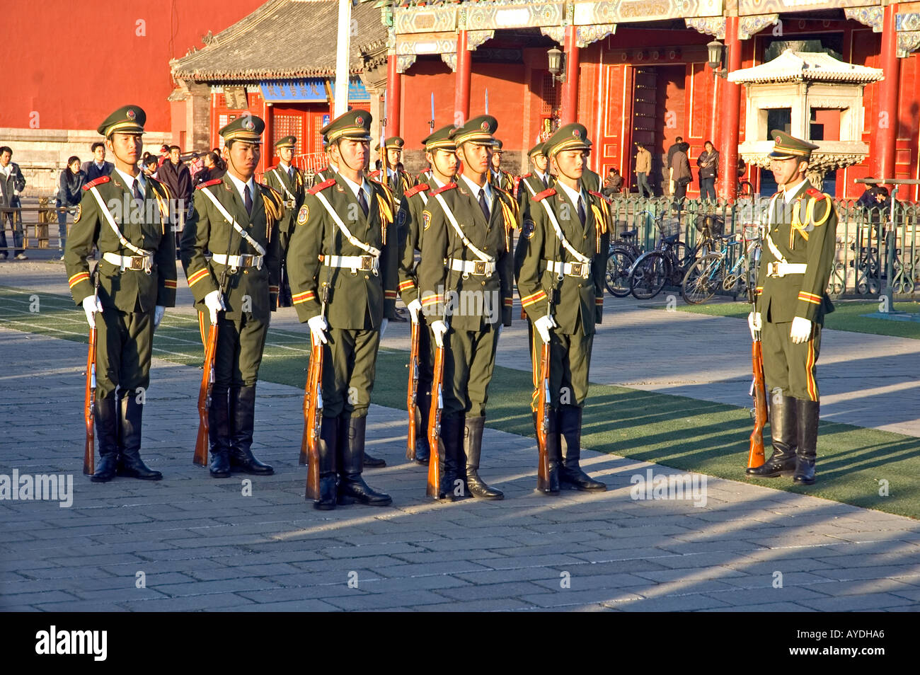 Soldiers practising military marching near Beijing’s Forbidden City and Tiananmen square, China Stock Photo