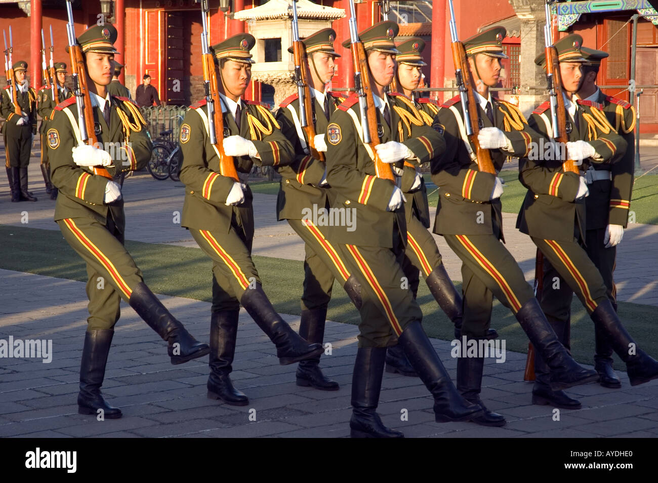Soldiers practising military marching near Beijing’s Forbidden City and Tiananmen square, China Stock Photo