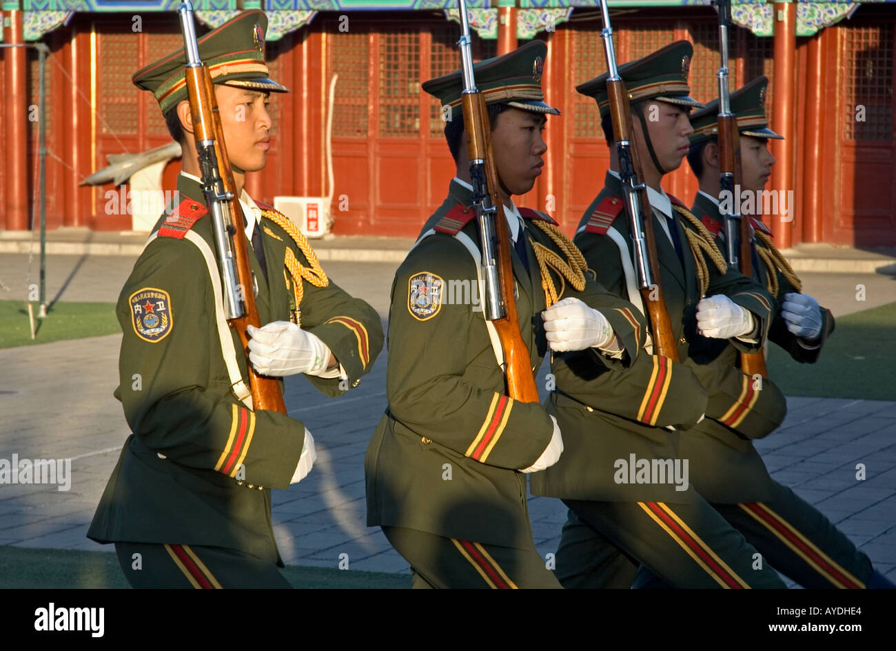 Soldiers practising military marching near Beijing’s Forbidden City and Tiananmen square, China Stock Photo