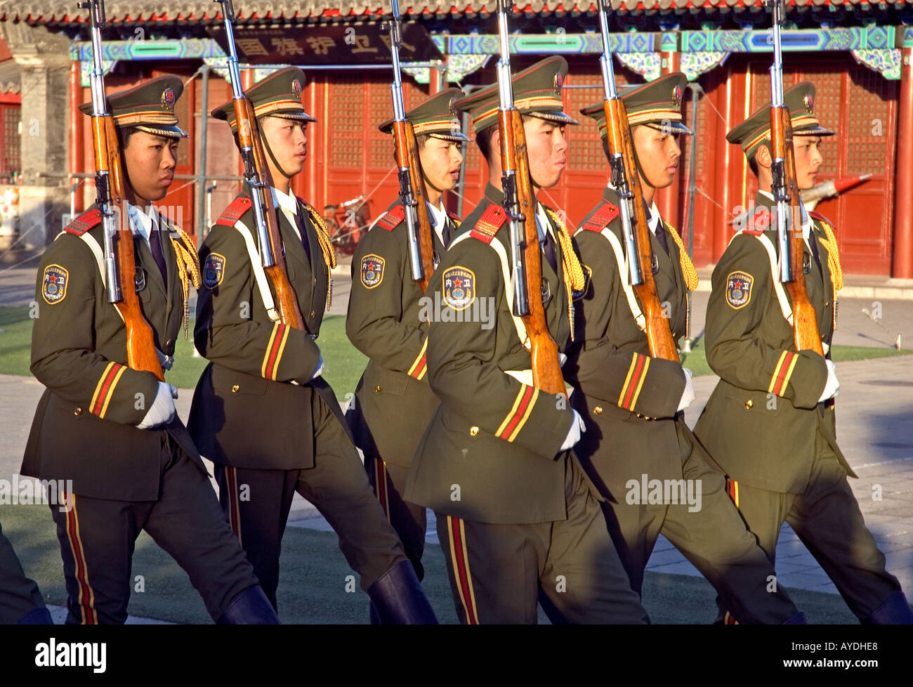 Soldiers practising military marching near Beijing’s Forbidden City and Tiananmen square, China Stock Photo