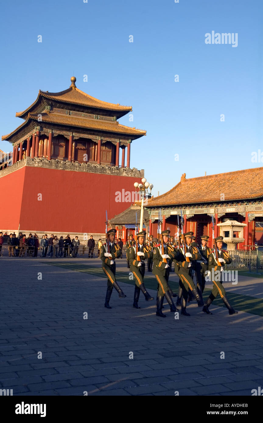 Soldiers practising military marching near Beijing’s Forbidden City and Tiananmen square, China Stock Photo