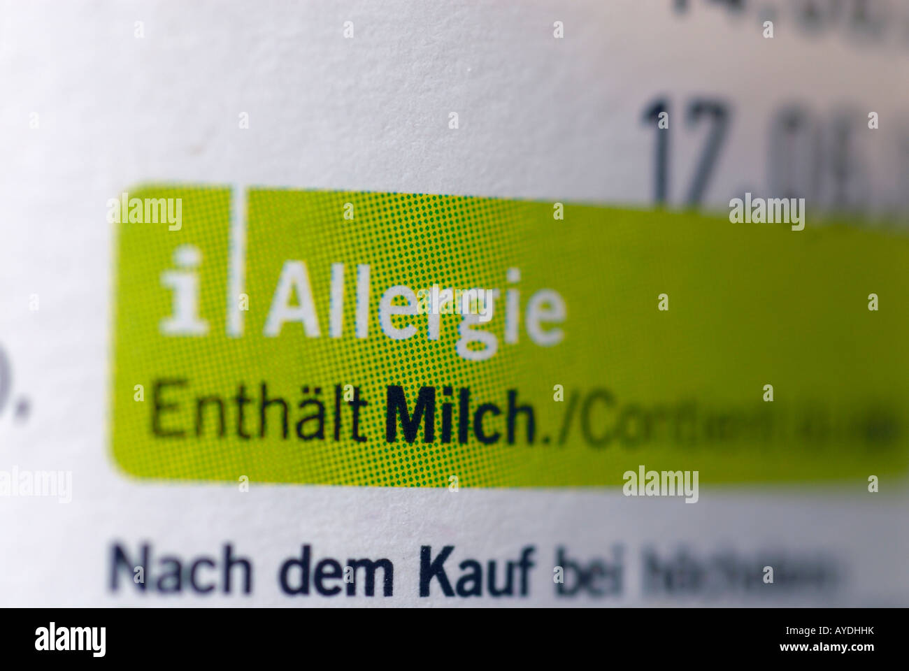 Allergy information on joghurt Stock Photo