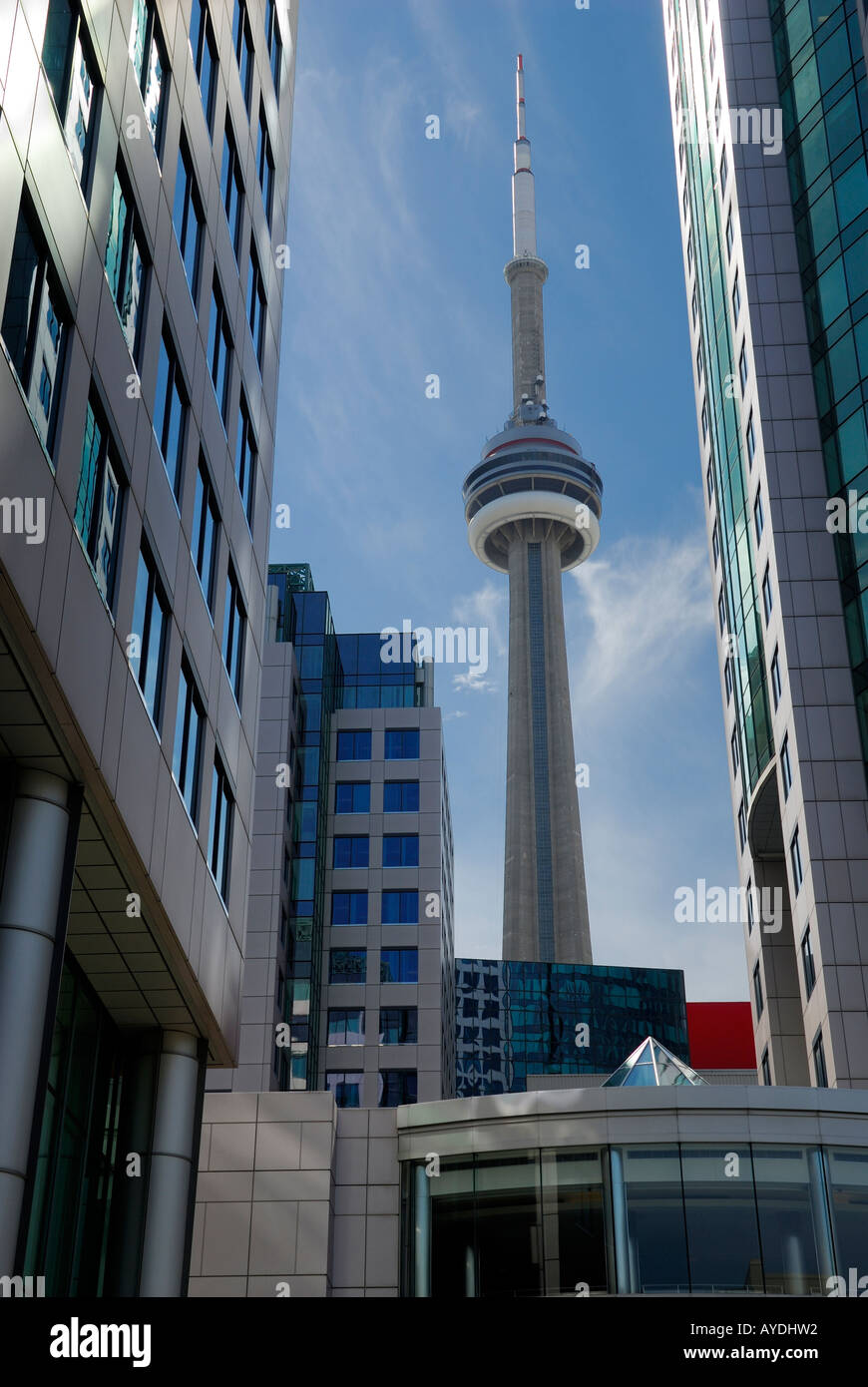 Toronto CN tower between Metro City Hall high rise office buildings Stock Photo