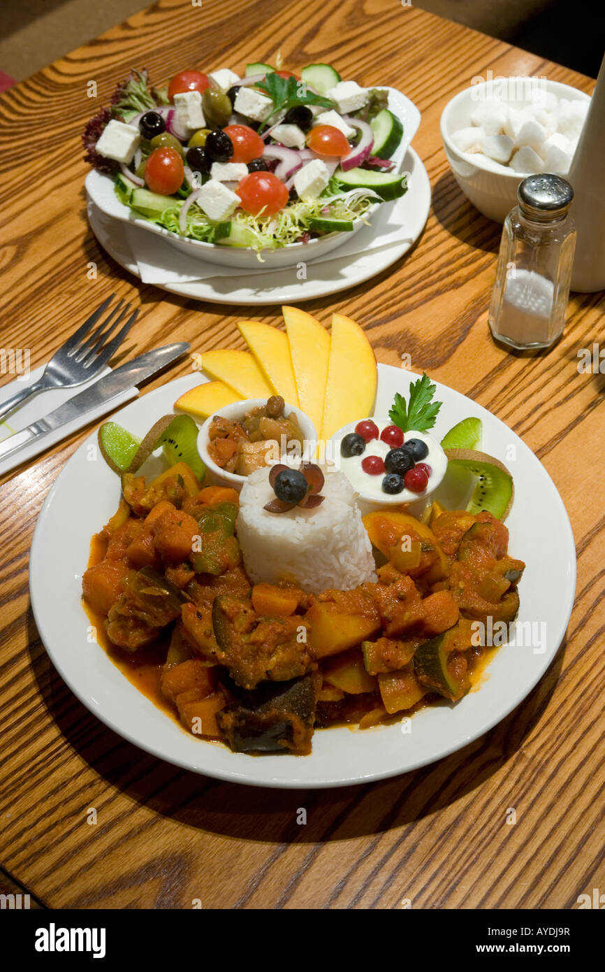 Balti Curry with home made apple chutney and greek salad Hendersons