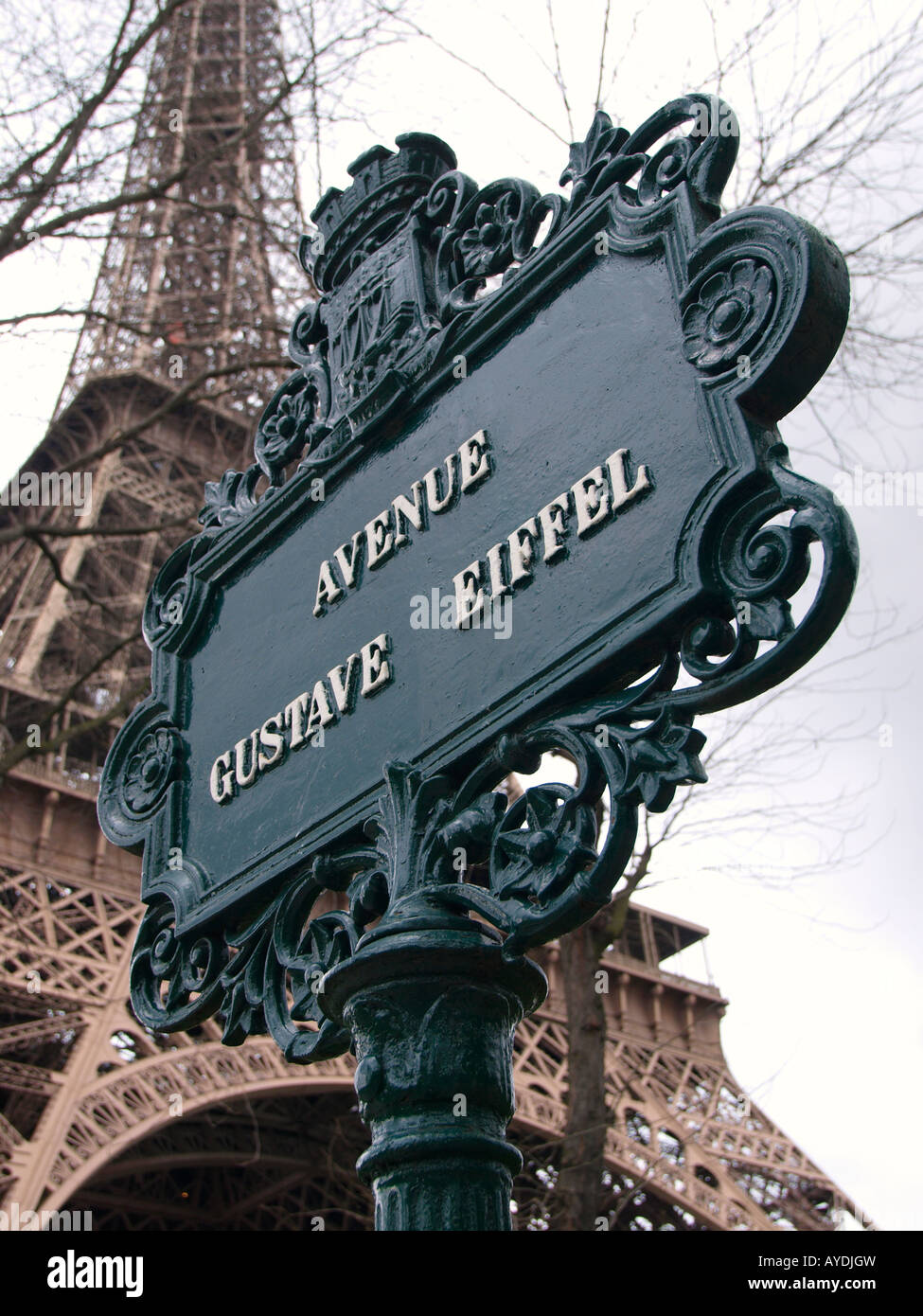 Avenue Gustave Eiffel street sign with the famous Eiffel tower in the background Paris France Stock Photo
