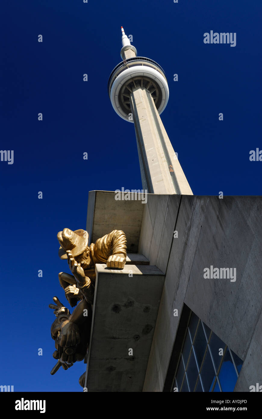 Rogers centre spectator sculpture and CN tower against a blue sky Toronto Stock Photo