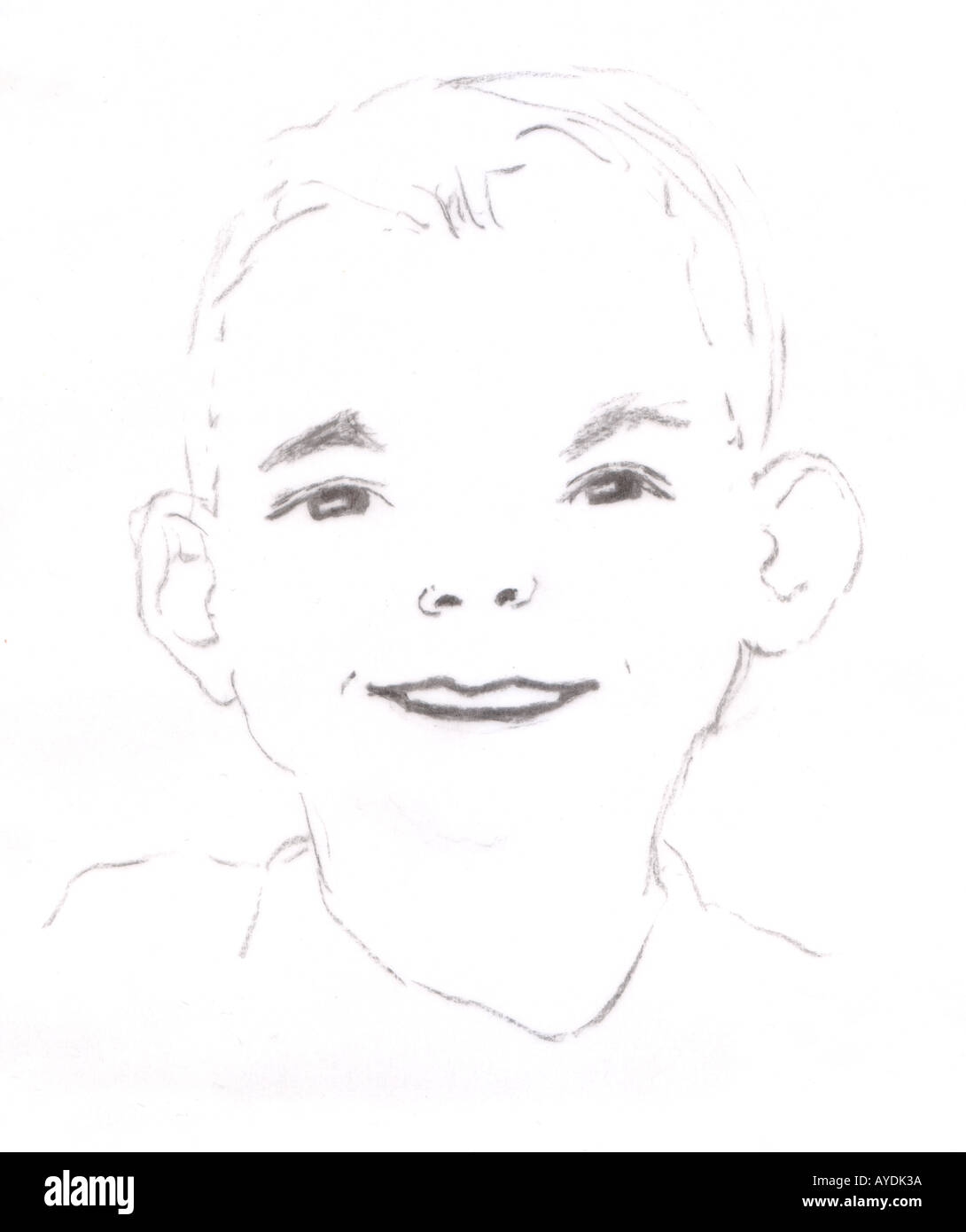 charcoal portrait of a smiling boy made by Dirk v. Mallinckrodt Stock Photo
