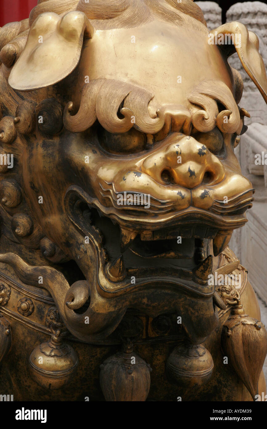 Giant lion statue in the forbidden city in Beijing China Stock Photo