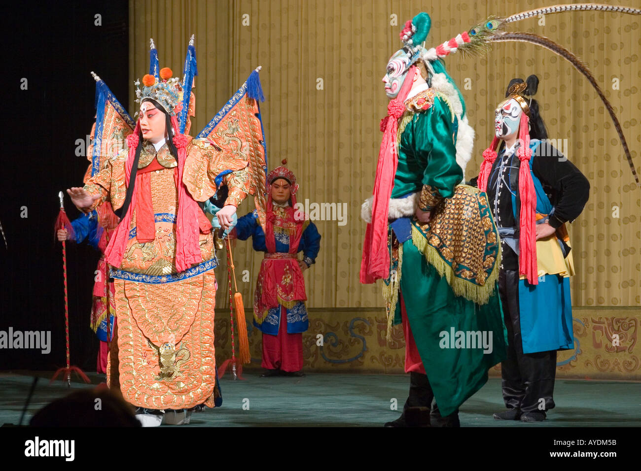 Chinese actors onstage in a performance of the famous Beijing opera in Beijing China Stock Photo