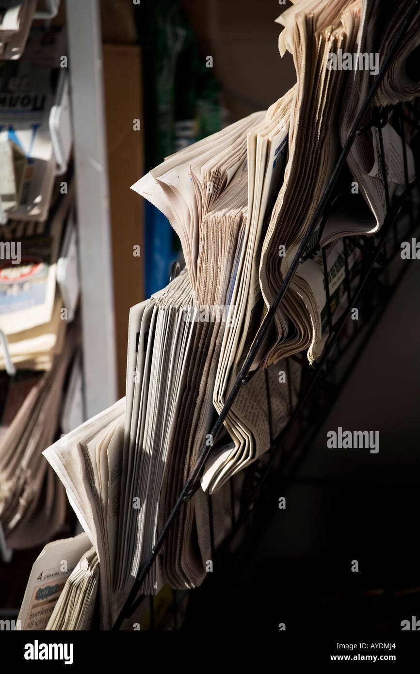 Newspapers at news stand Stock Photo
