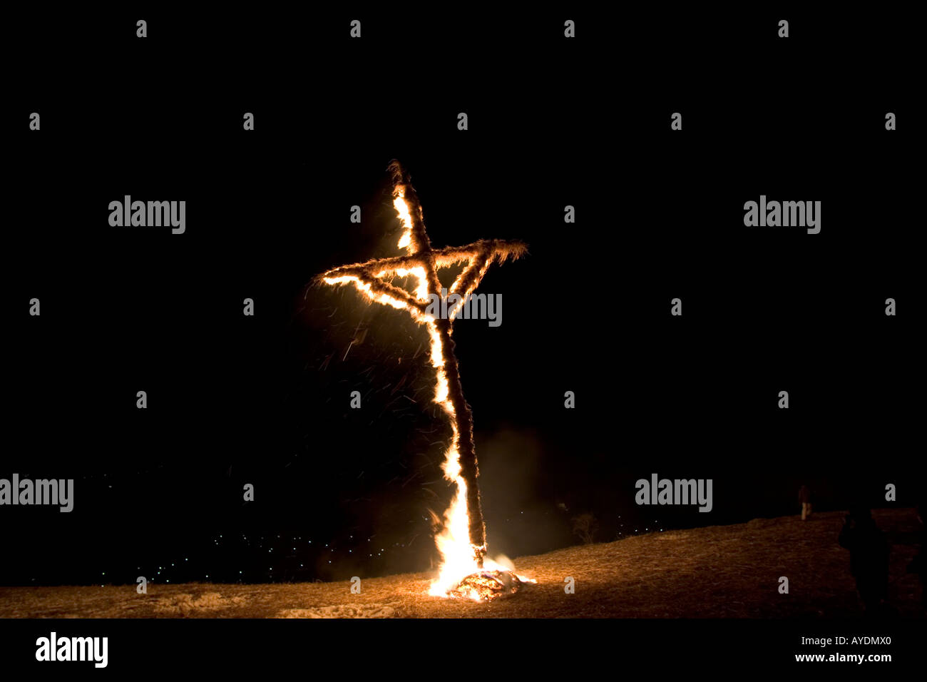 Burning cross of straw as part of the annual Scheibenschlagen, South ...