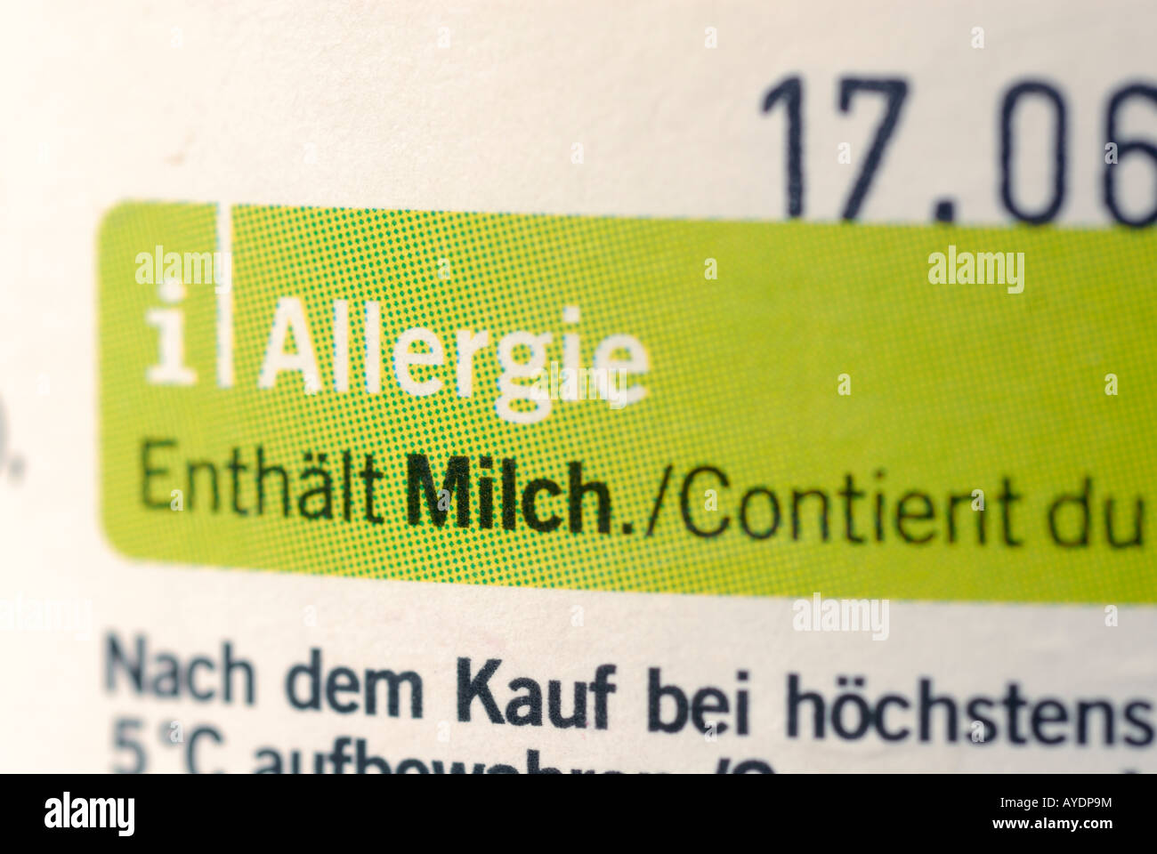 Allergy information on joghurt Stock Photo