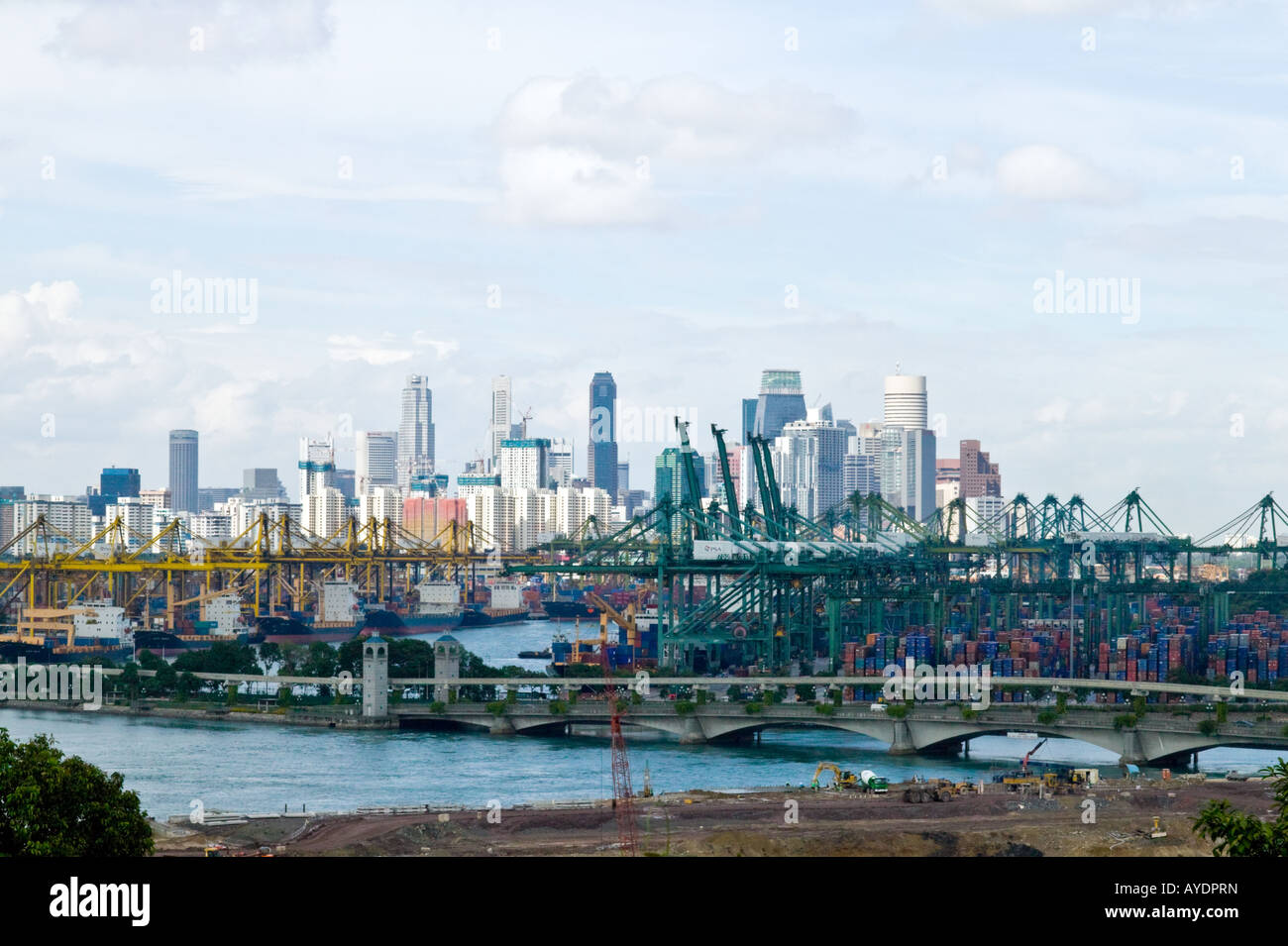 Singapore City and commercial harbor Stock Photo