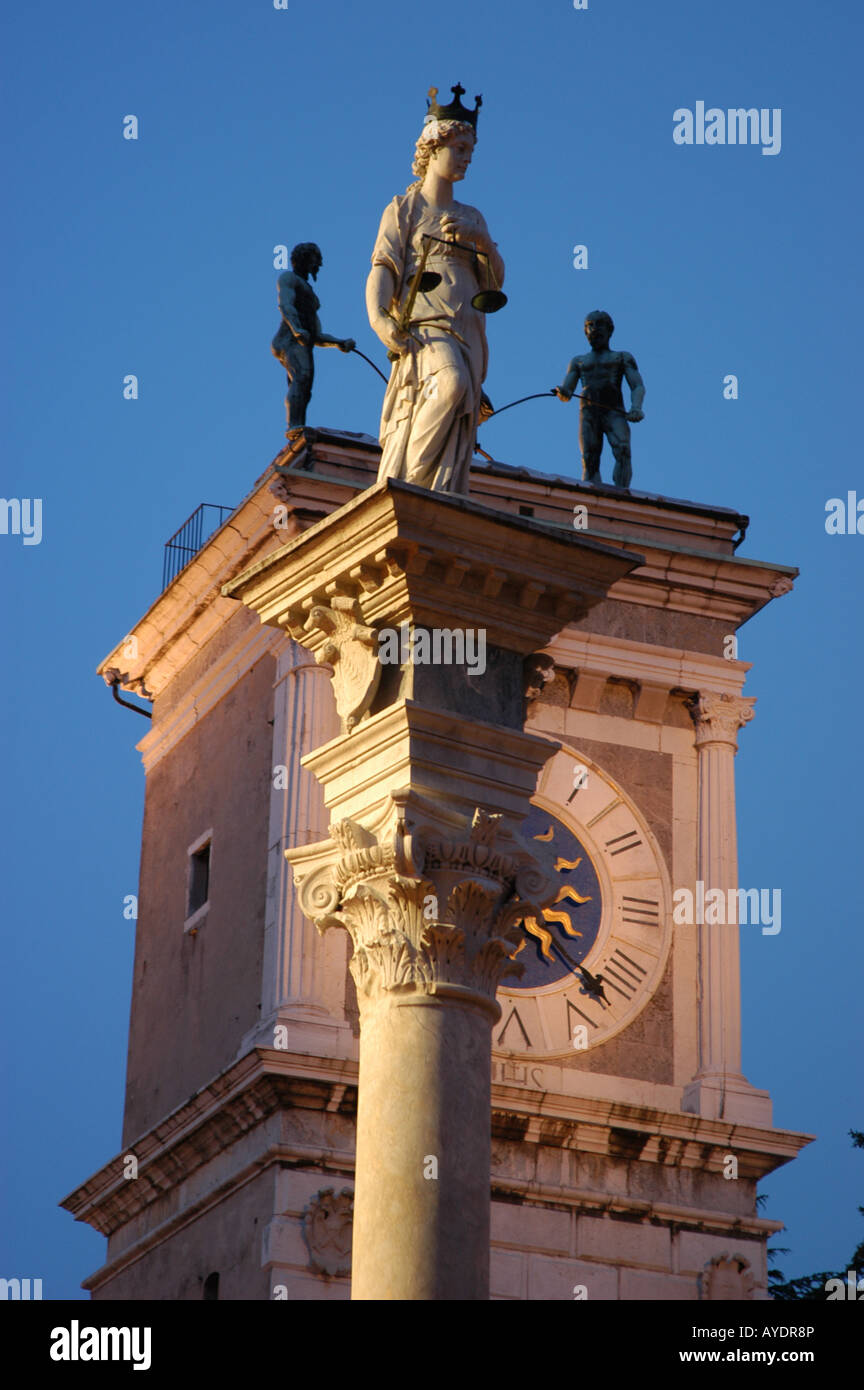 Justice statue in piazza libertà - Udine Friuli Italy Stock Photo