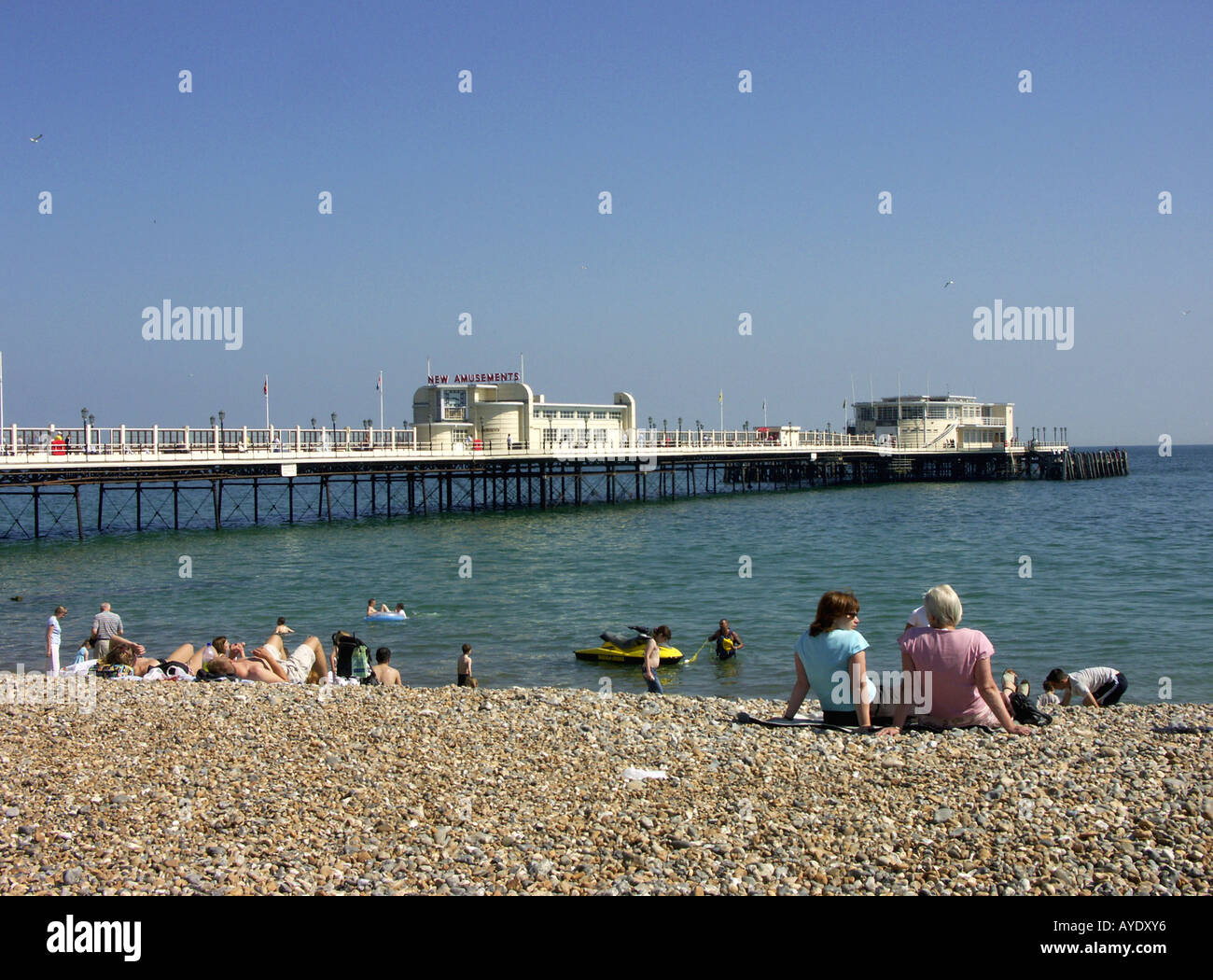 Beach and Pier at Worthing, West Sussex, England, UK, United Kingdom, Great Britain, Europe Stock Photo