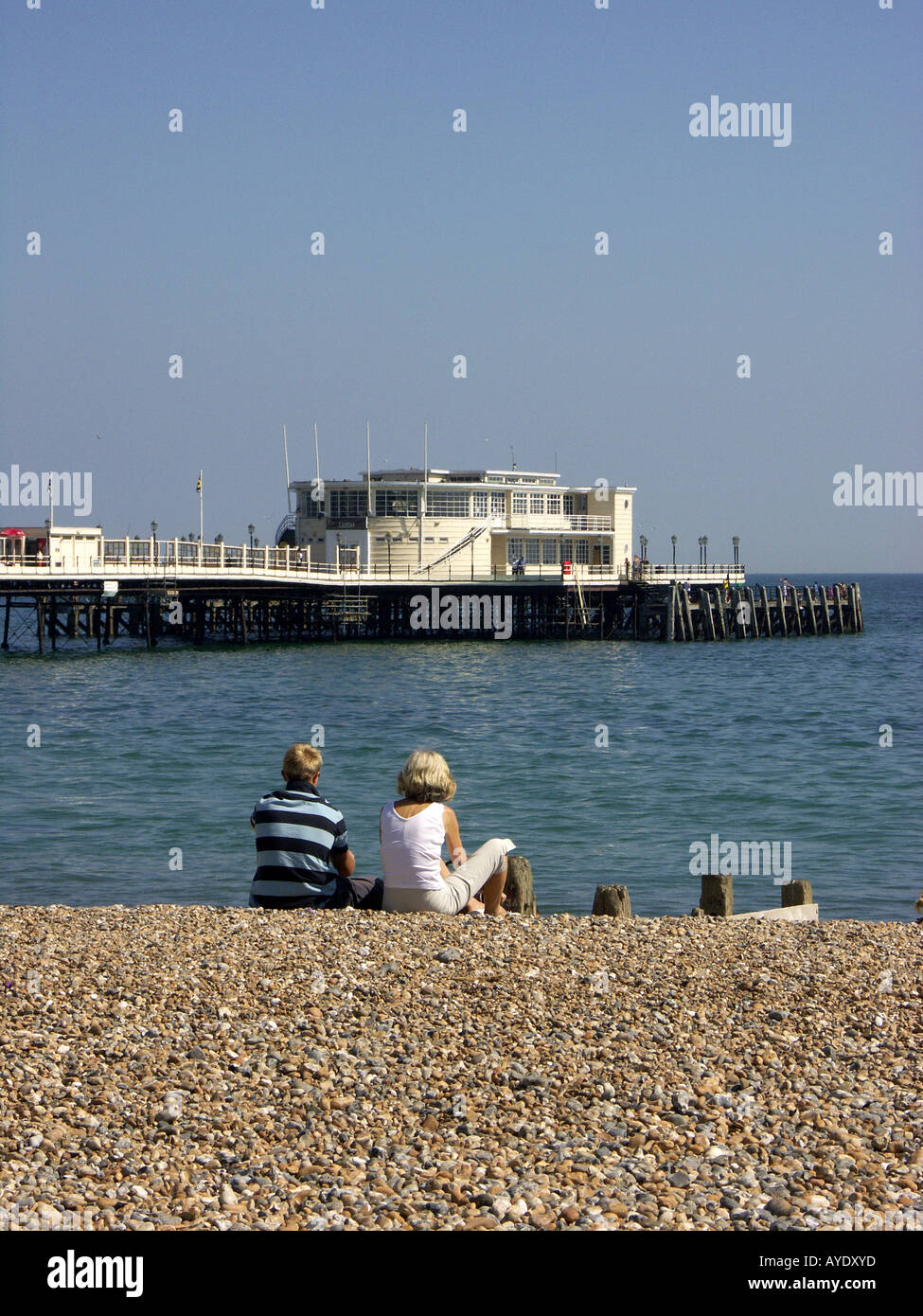 Beach and Pier at Worthing, West Sussex, England, UK, United Kingdom, Great Britain, Europe Stock Photo