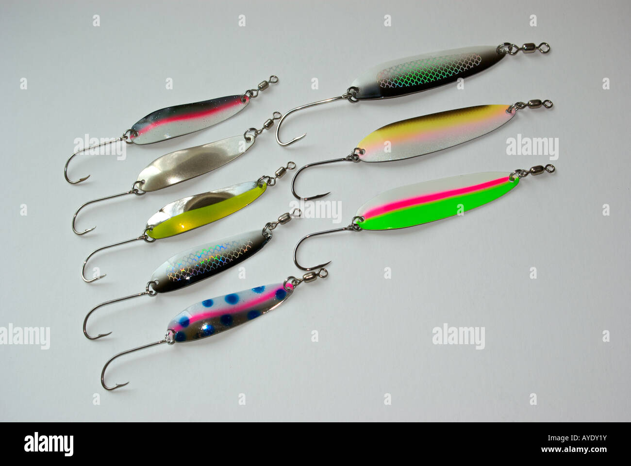 Gibbs high action small Gypsy trolling spoons for salmon trout and bottom  fish Stock Photo - Alamy