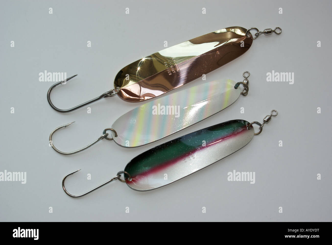 Gibbs Clendon Stewart large trolling spoons for salmon and bottom fish  Stock Photo - Alamy