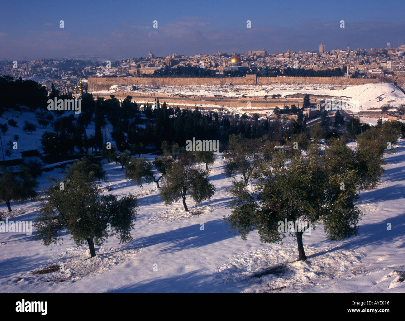 Israel Jerusalem Old City skyline from Mount of Olives of old city ...