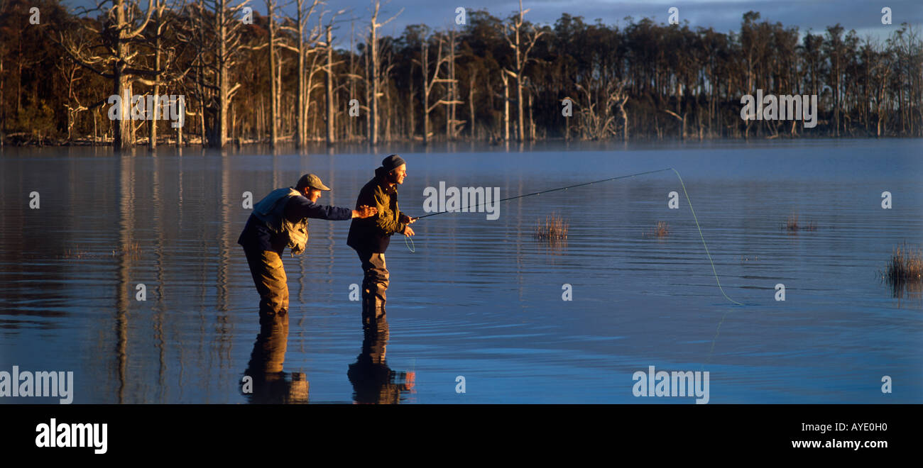 Fly fishing Arthurs Lake Central highlands Tasmania Australia
