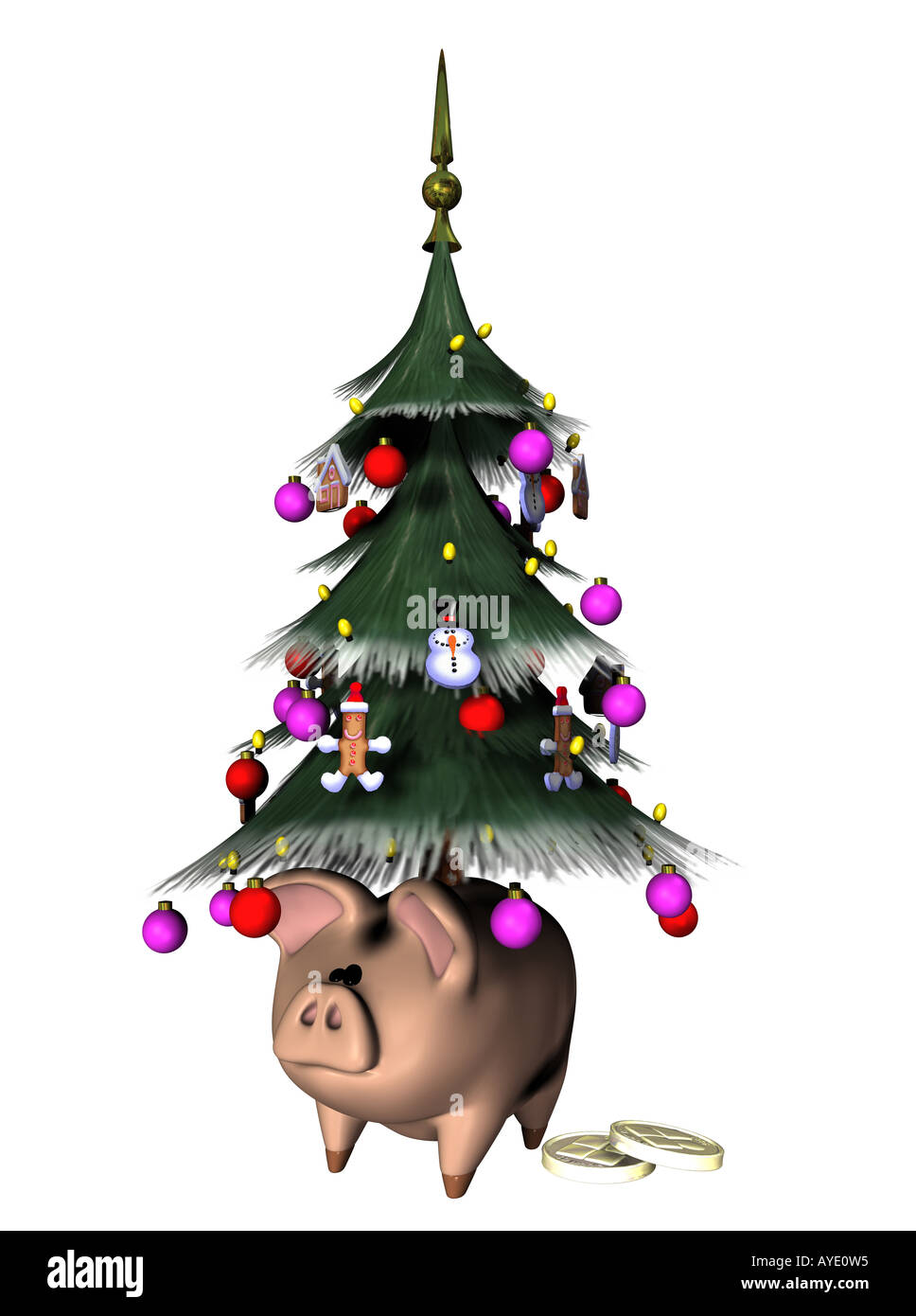 Christmas tree with piggy bank Stock Photo