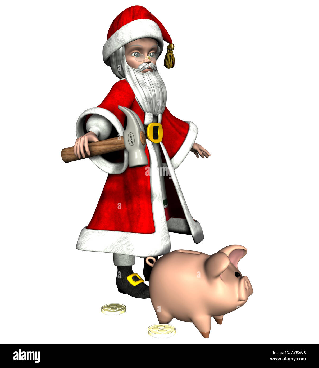 Santa Claus with piggy bank Stock Photo