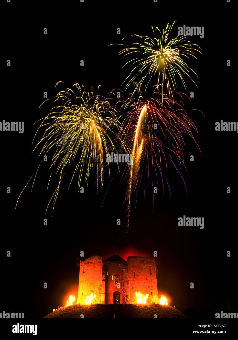 Fireworks at Cliffords Tower York UK Stock Photo