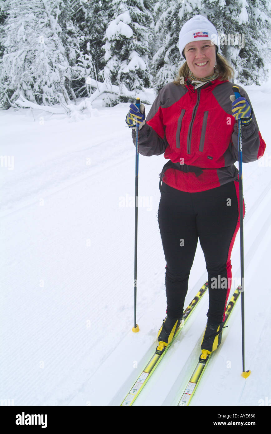Smiling cross country skier Stock Photo