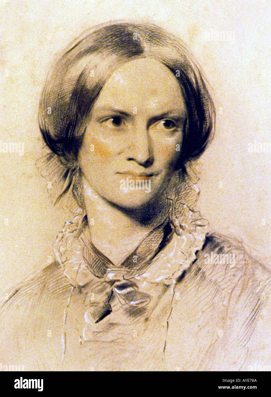 Portrait of Charlotte Bronte, author of Victorian novel Jane Eyre, in her parsonage home in West Yorkshire village of Haworth. Stock Photo