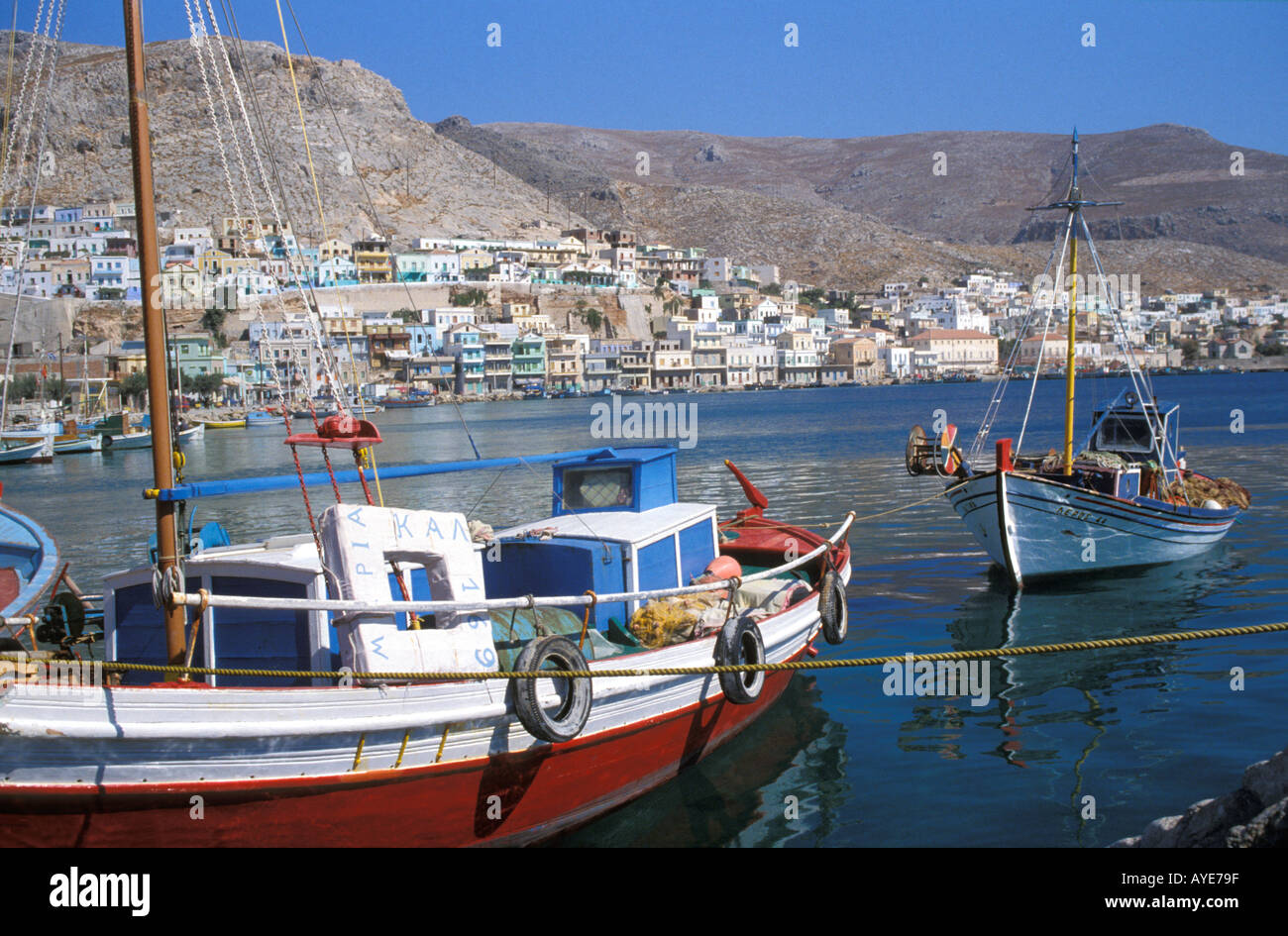 Kalymnos Harbour Greece The island is famous for its sponge fishing fleet Stock Photo