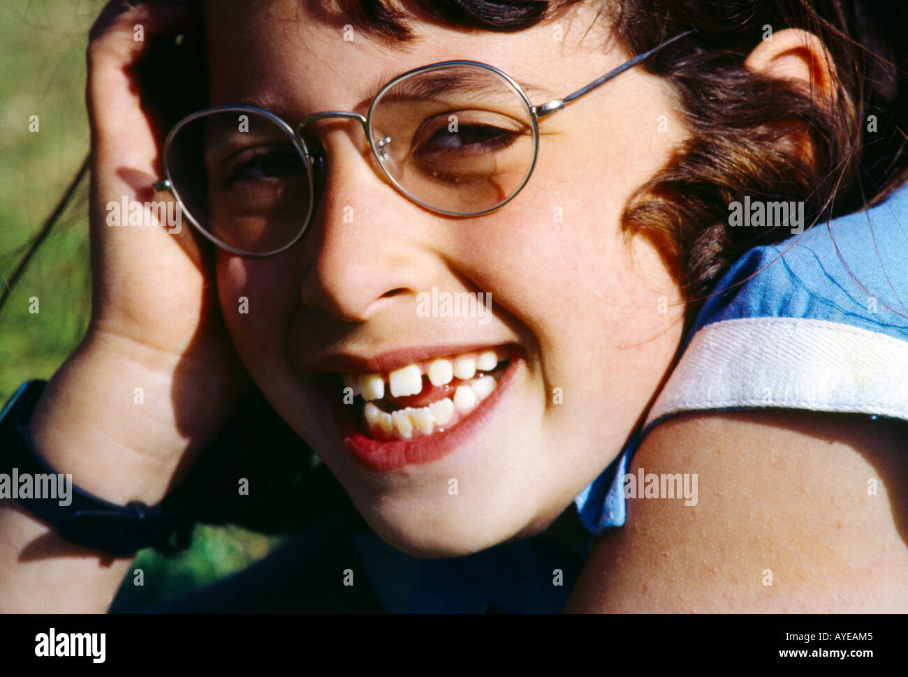Happy 12 Year Old Girl Wearing Glasses Stock Photo - Alamy