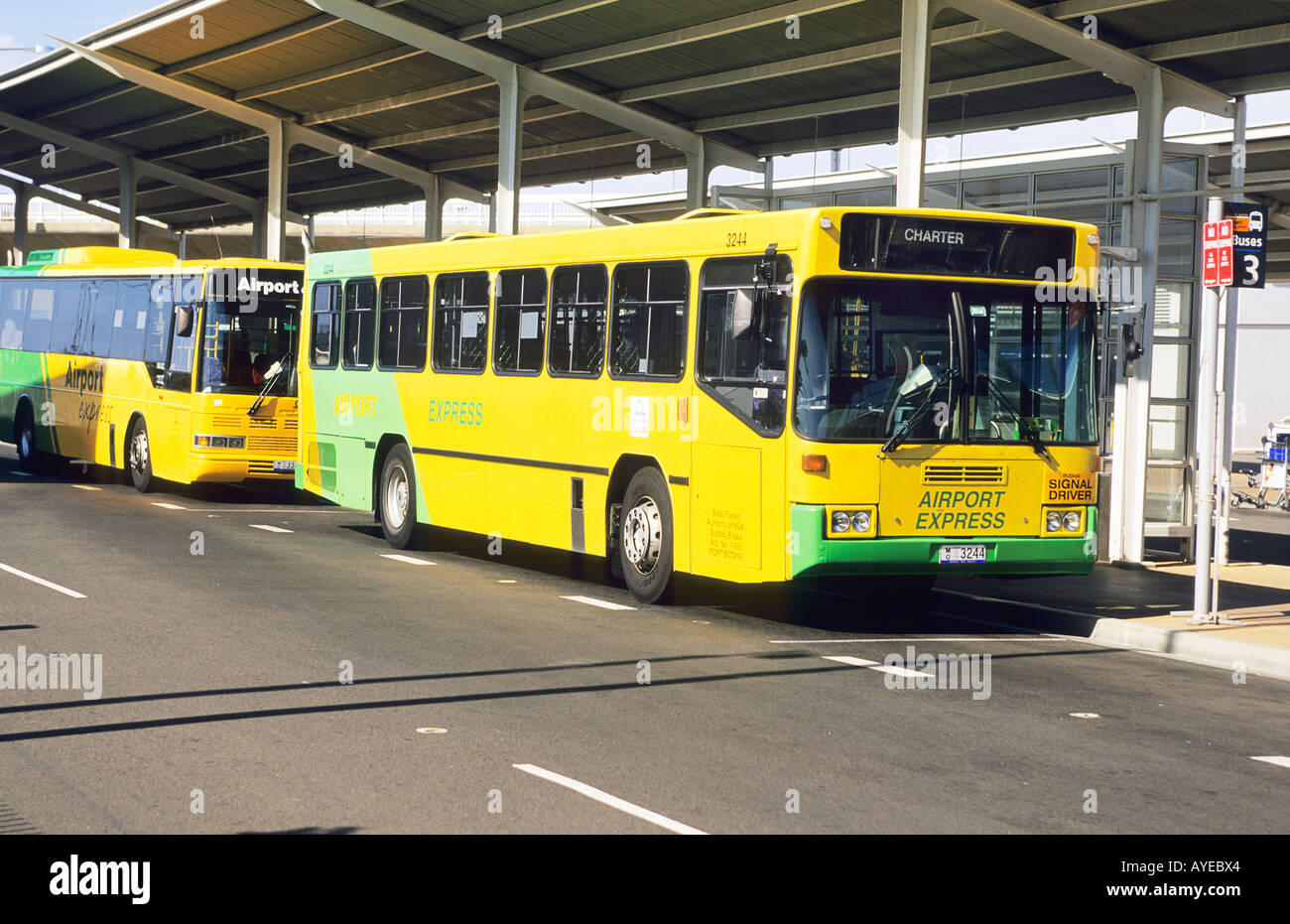 Bright yellow airport bus at Sydney International Airport Stock Photo ...