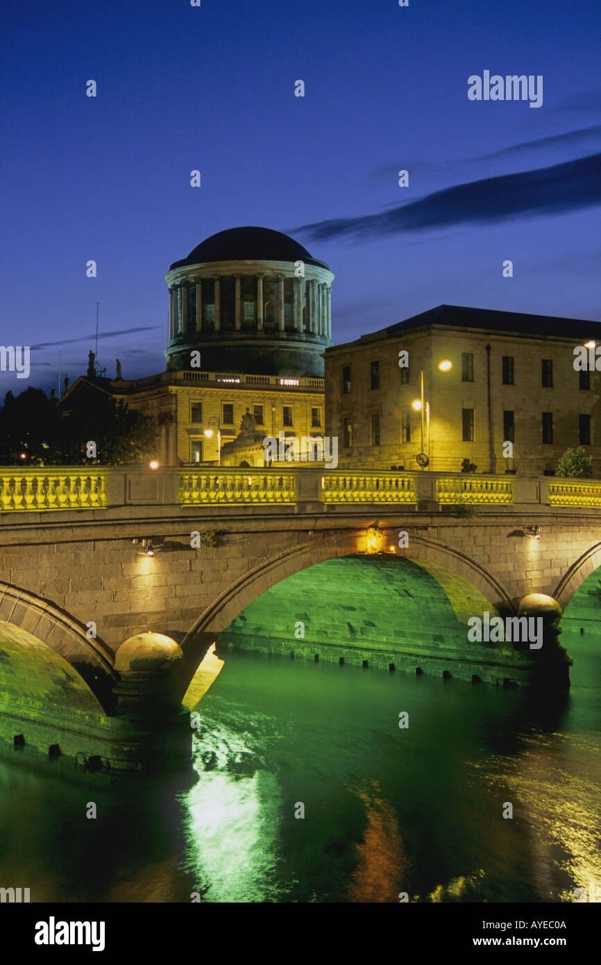 Ireland Dublin Four Courts O Donovan Rossa bridge night illuminated
