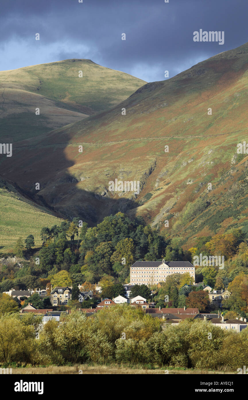 View of Strude Mill and Alva below the Ochil Hills, Clackmannanshire, Scotland Stock Photo Alamy