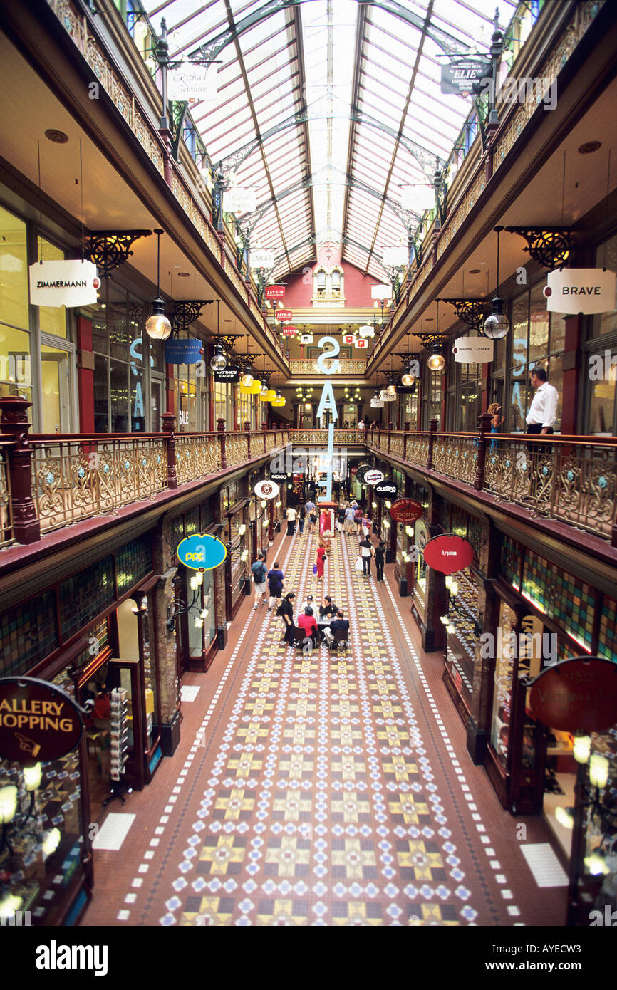 Pitt Street Mall looking down on people shopping in the Strand Arcade ...