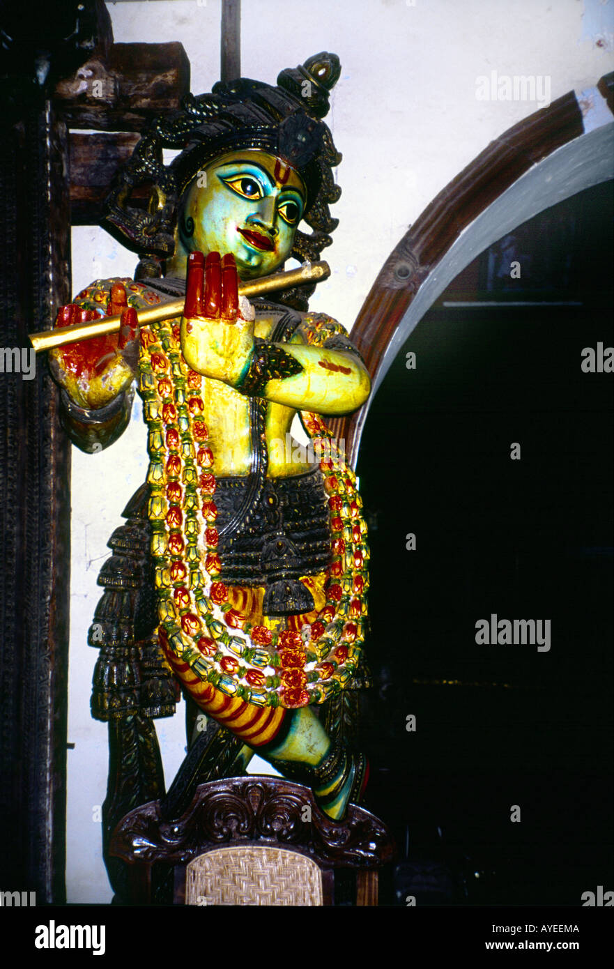 Kochi ( Cochin ) Kerala India Wooden Antique Statue of Krishna Stock