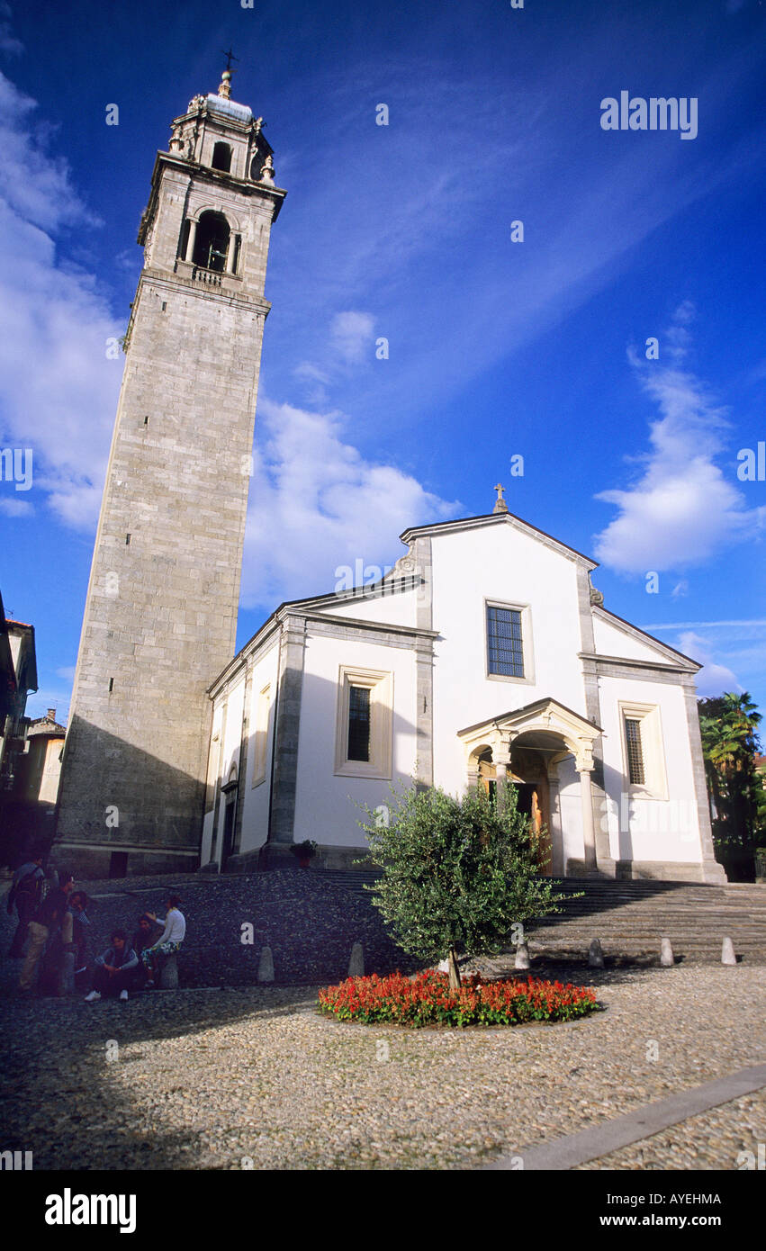 Chiesa San Leornado a much restored 16thc church with campanile in Pallanza Lago Maggiore Stock Photo