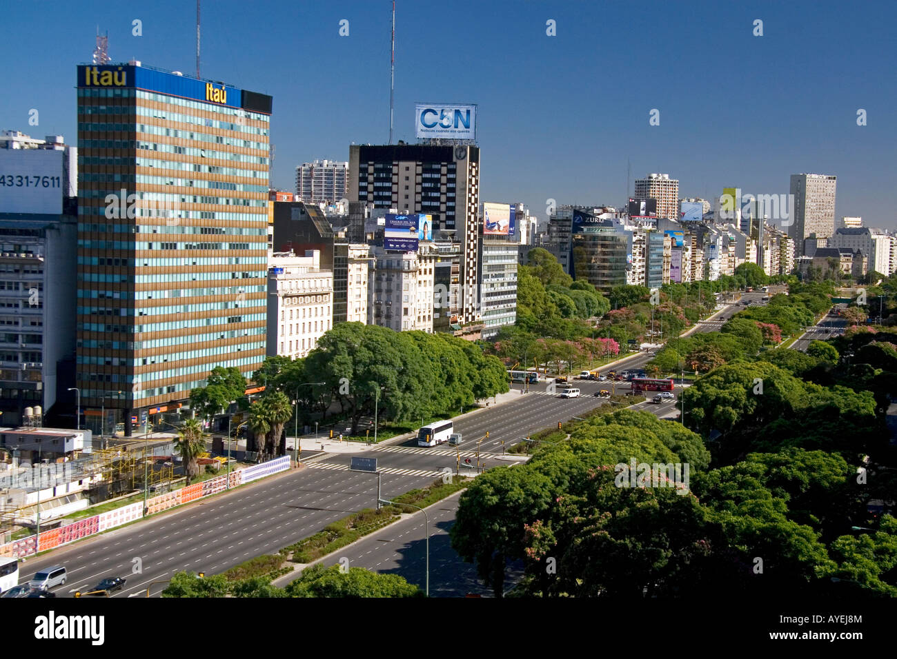 Highrise buildings line the Avenida 9 de Julio in Buenos Aires Argentina Stock Photo