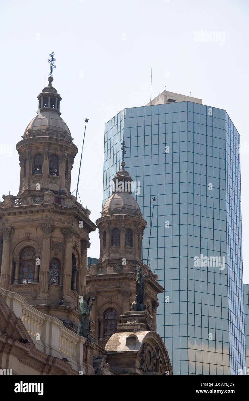 The Metropolitan Cathedral and modern office building in Santiago Chile Stock Photo