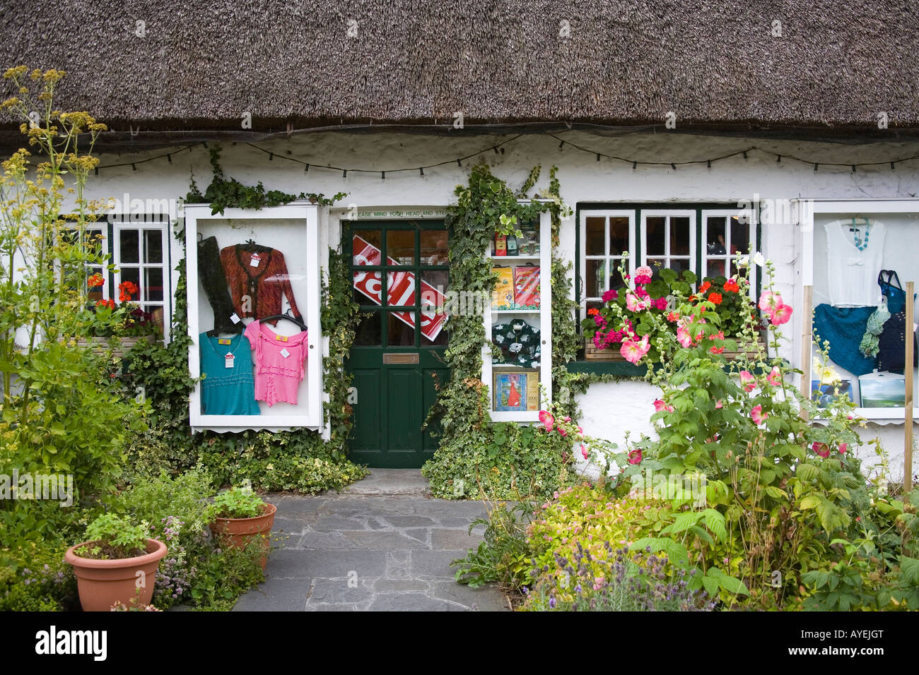 Thatched Cottage Store Adare Village County Limerick Ireland Stock