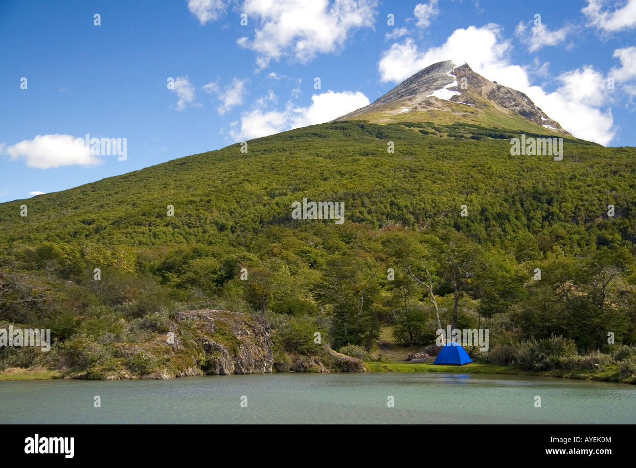 Tent camping in the Tierra del Fuego National Park Argentina Stock Photo