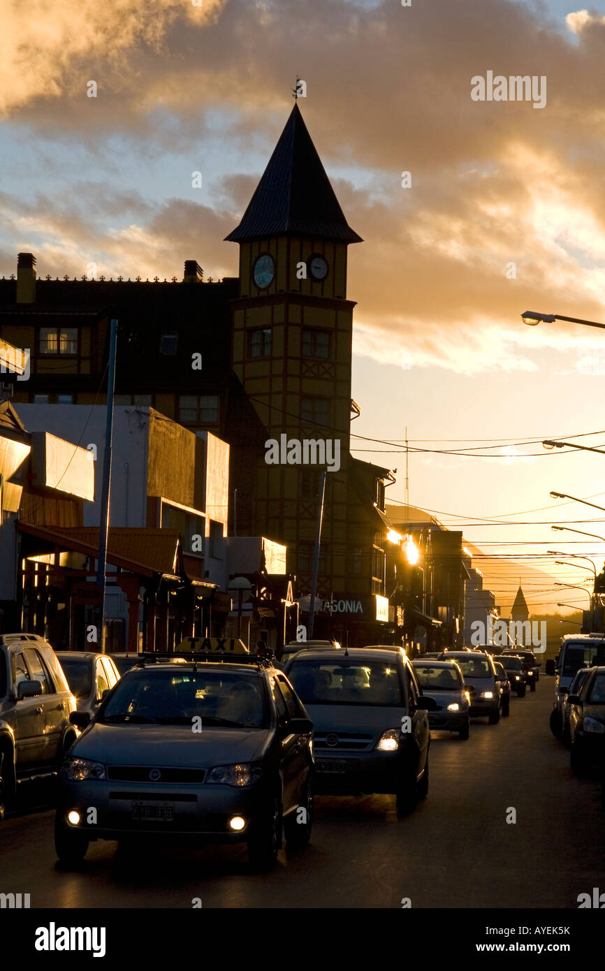 Street scene at sunset in Ushuaia Tierra del Fuego Argentina Stock Photo